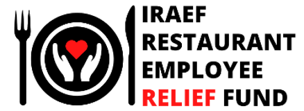 Logo with hands holding a heart inside a circle and the text 'Rae Restaurant Employee Relief Fund' with 'RELIEF' in red