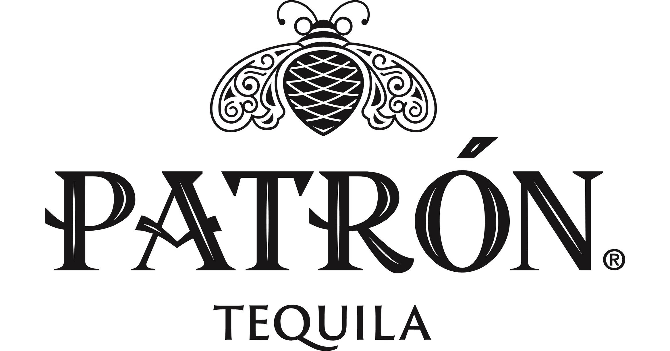 The Patrón Tequila logo featuring a stylized bee with intricate wing details, the word 'PATRÓN' in large serif font, and the word 'TEQUILA' below in a smaller font.