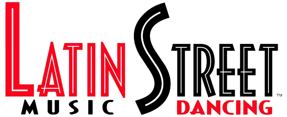 Logo with the words 'Latin Street Music Dancing' in red and black text.