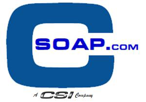 Logo of SOAP.com with a large blue letter 'C' and the text 'SOAP.com' inside the 'C' in blue, and the phrase 'A CSI Company' below.