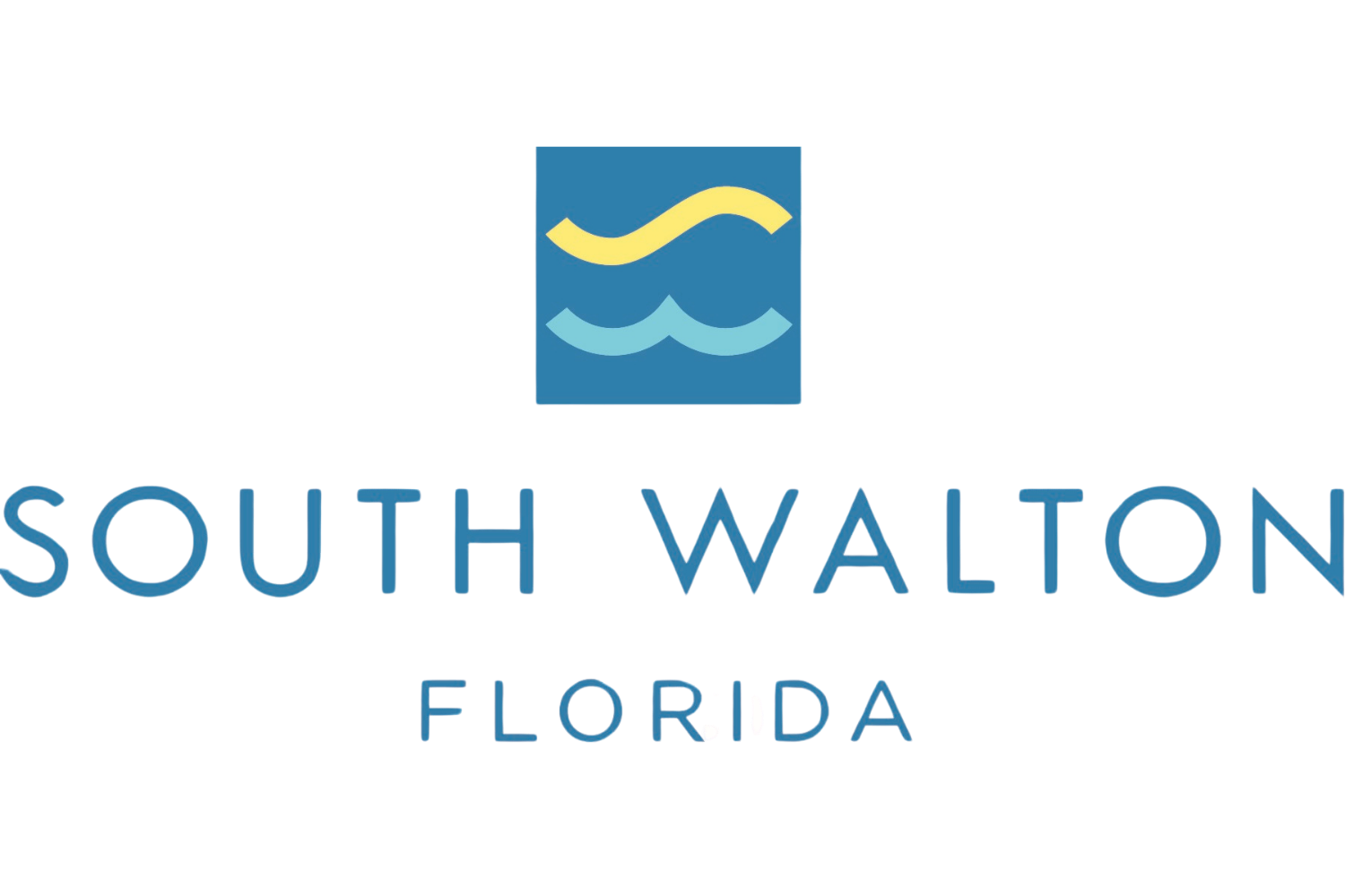 Logo for South Walton, Florida, featuring a stylized water wave icon with yellow and blue waves, and the text 'South Walton Florida' in colorful, modern font.
