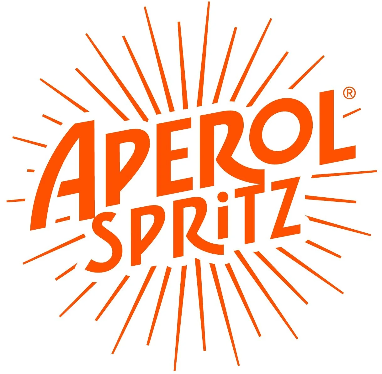 Aperol Spritz logo in orange with radiating lines around the text.