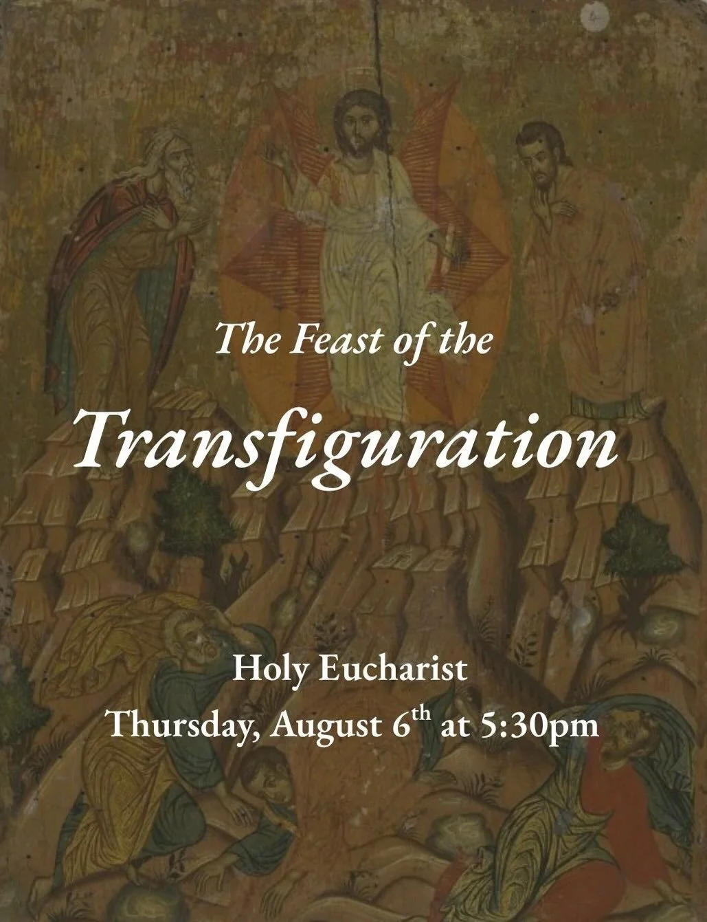Join us Thursday evening at 5:30 for a quiet, candle-lit service of the Holy Eucharist celebrating the Feast of the Transfiguration