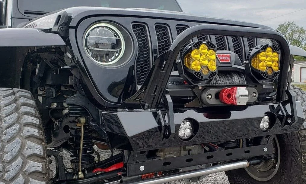 Close-up of off-road and highway lighting aftermarket value for a Jeep Laredo