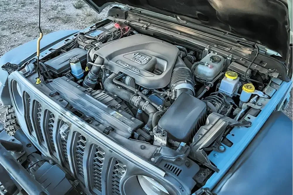 Under the hood of a Jeep Gladiator EcoDiesel Emissions Kit