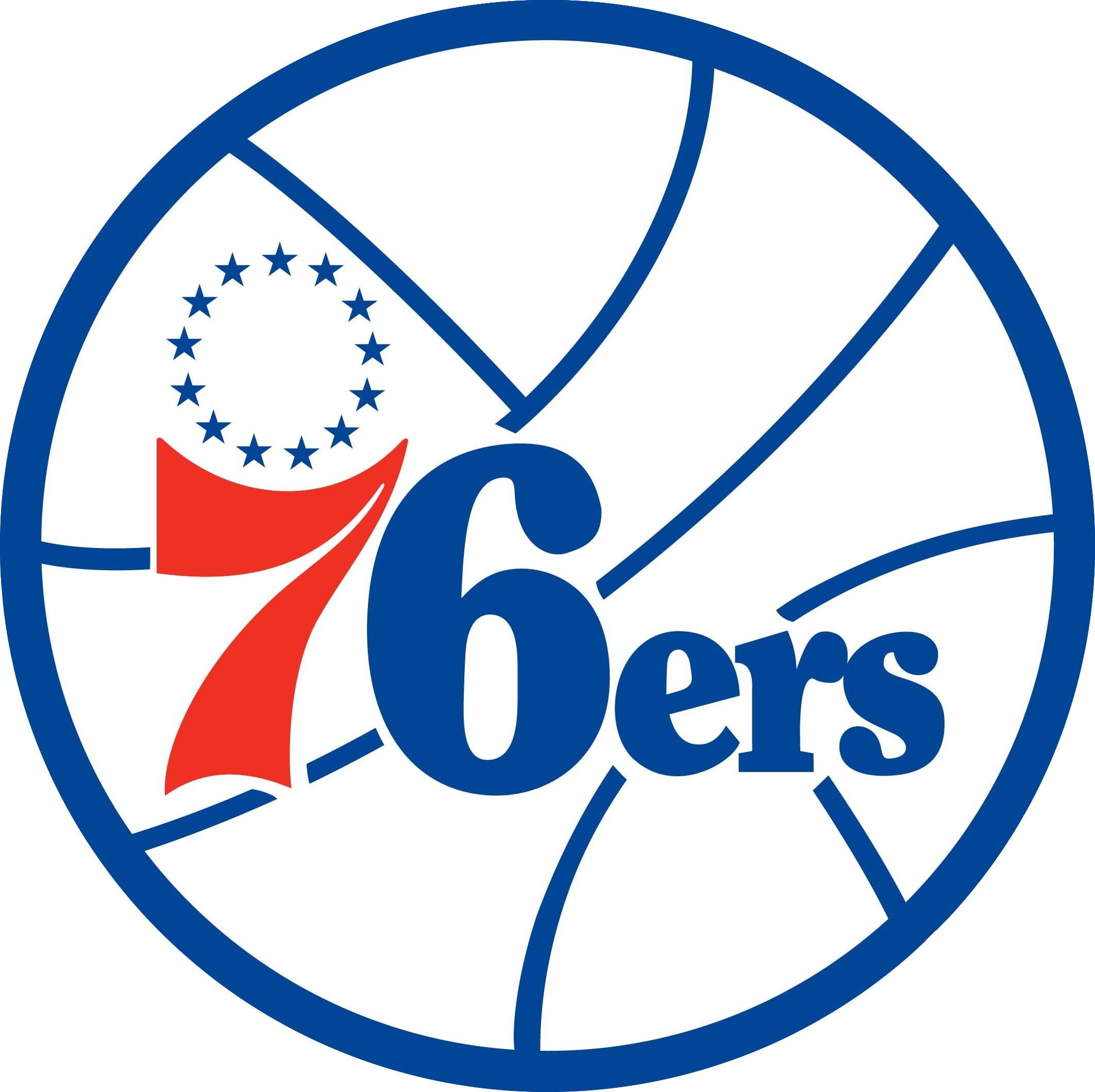 A graphic featuring a stylized pie chart with the words '7ers' in bold blue text and a red number 7, with a circle of connected stars resembling the European Union flag. The design uses red, white, and blue colors.