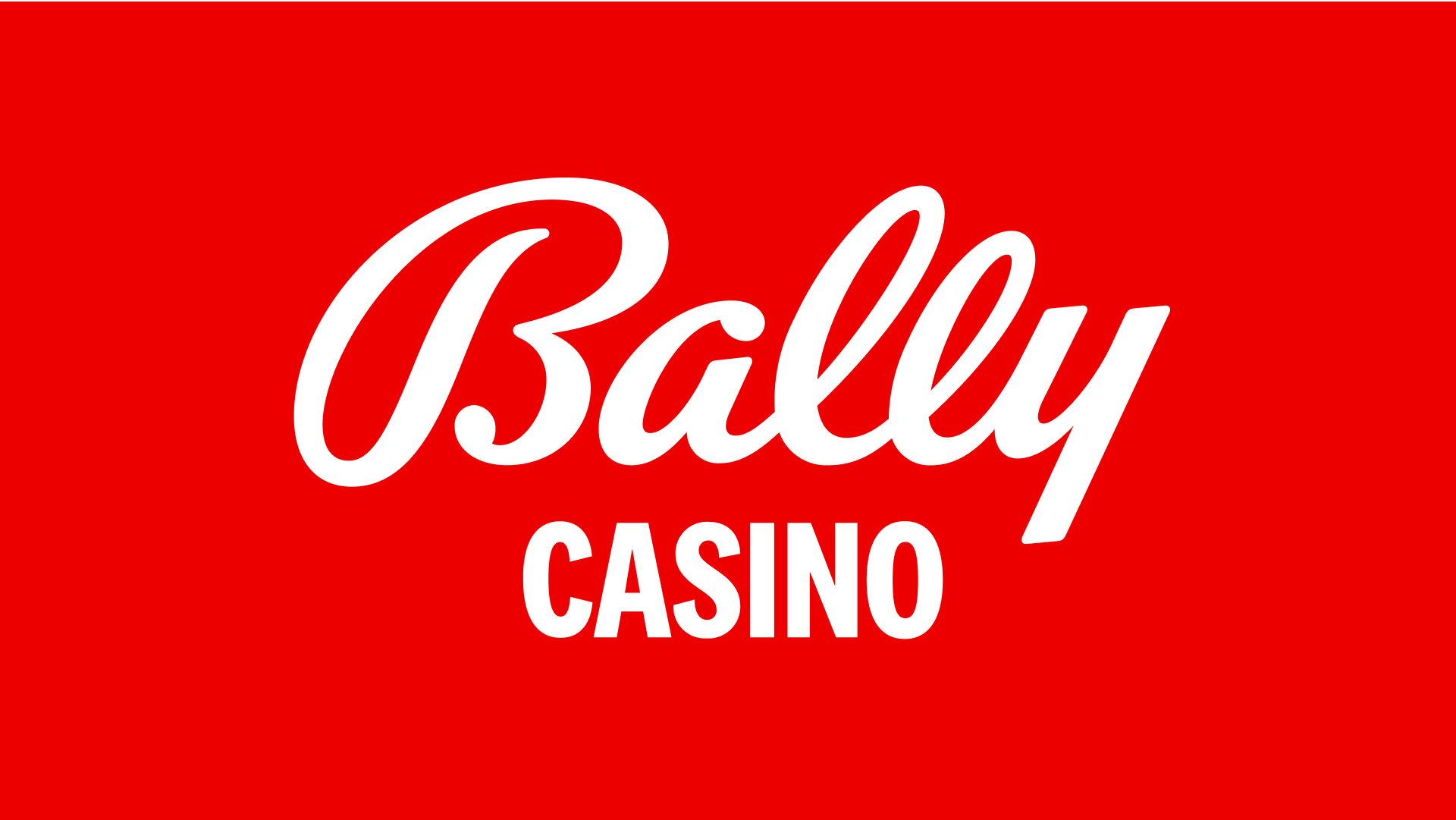 Red background with white text that reads 'Bally Casino' in a cursive and bold font.