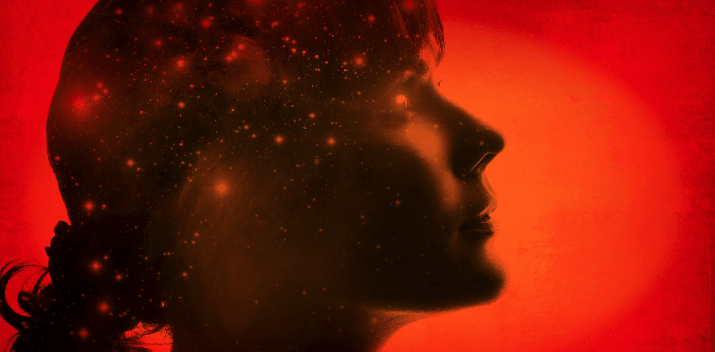 Woman with image of galaxy overlaid