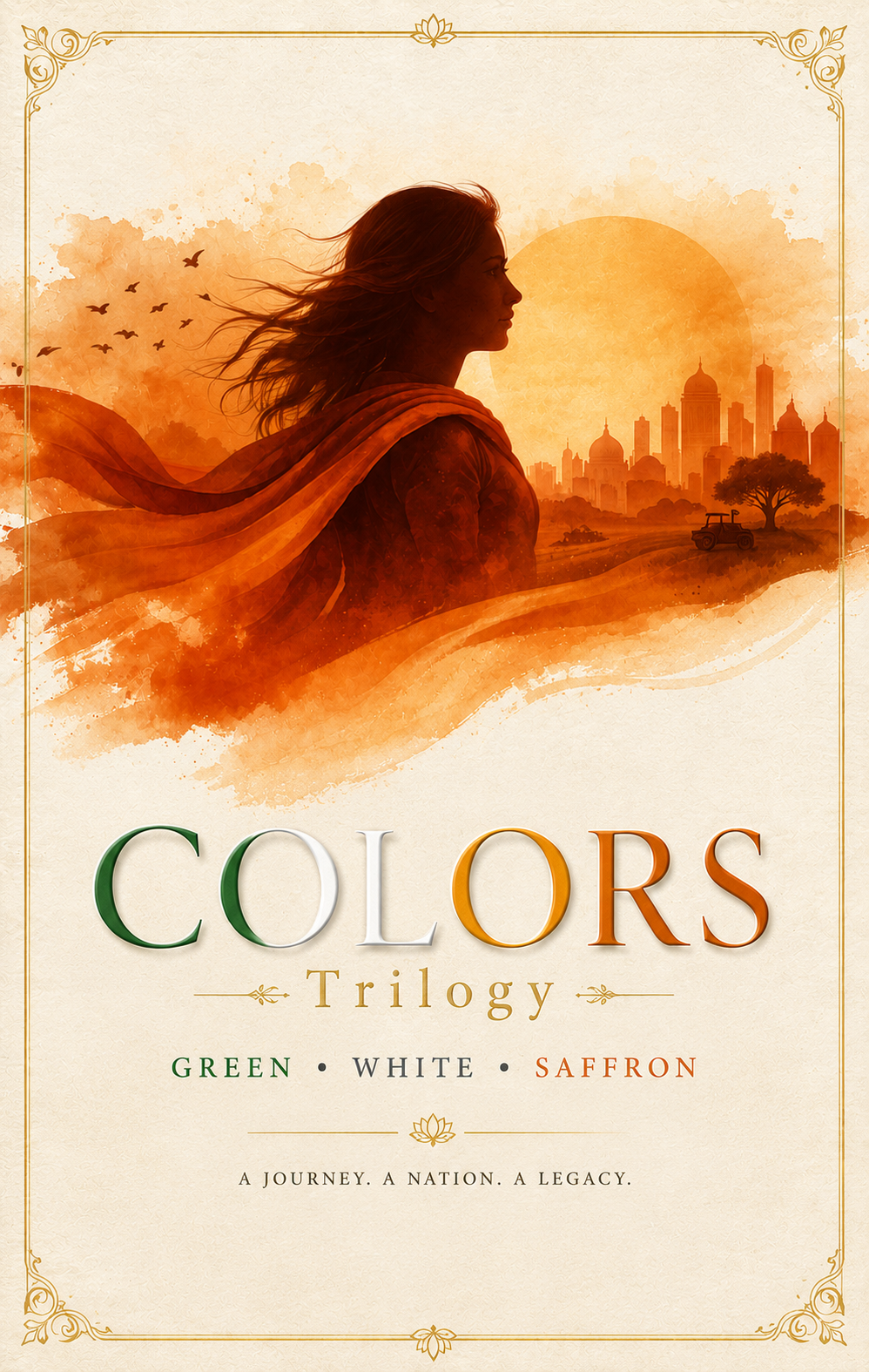 Book cover of the Colors Trilogy by AK Srikanth featuring the episodes Green, White and Saffron