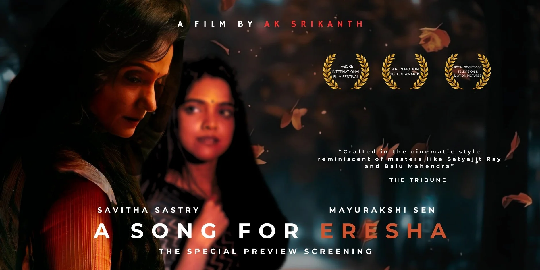 Movie poster for 'A Song for Ersha' by AK Srikanth, with film awards symbols and a quote about cinema style.