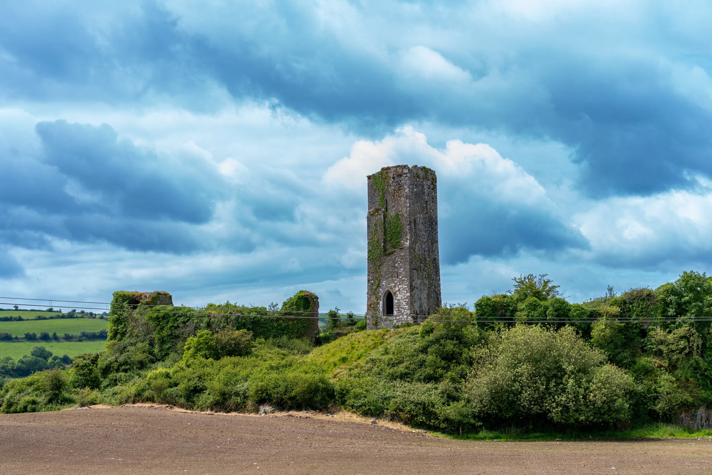 Ballincollig Castle with fields to left