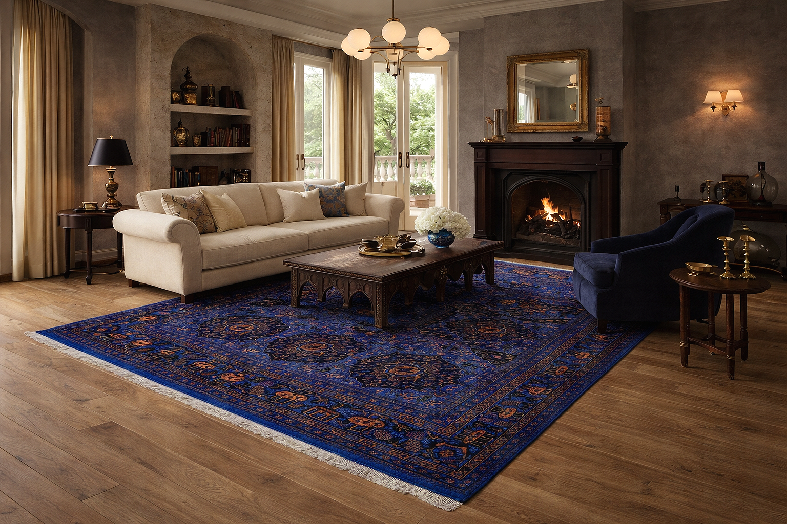 Blue Jewel - Baluch tribal design 160.000 knots/ m2 in fine walyati wool thread. 