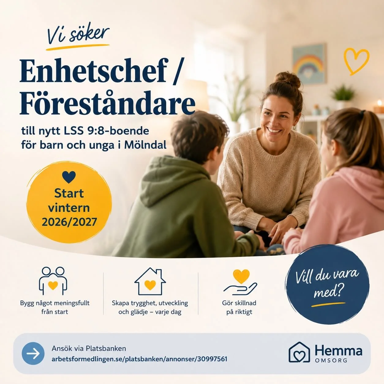 🌟 Vill du vara med och starta upp ett helt nytt LSS-boende f&ouml;r barn och unga i M&ouml;lndal? 🌟

Till vintern 2026/2027 &ouml;ppnar vi ett nytt barn- och ungdomsboende inom LSS i Lindome/M&ouml;lndal &ndash; och nu s&ouml;ker vi en trygg, erfar