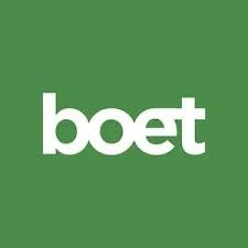 Logotyp för Boet med vit text på grön bakgrund.