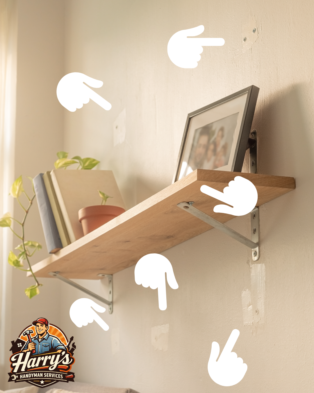 That DIY moment got out of hand… didn’t it?

We’ll fix the drywall and that crooked shelf faster than it happened.

⭐ 5-stars on Google
Call or text Harry
📞 555-555-5555