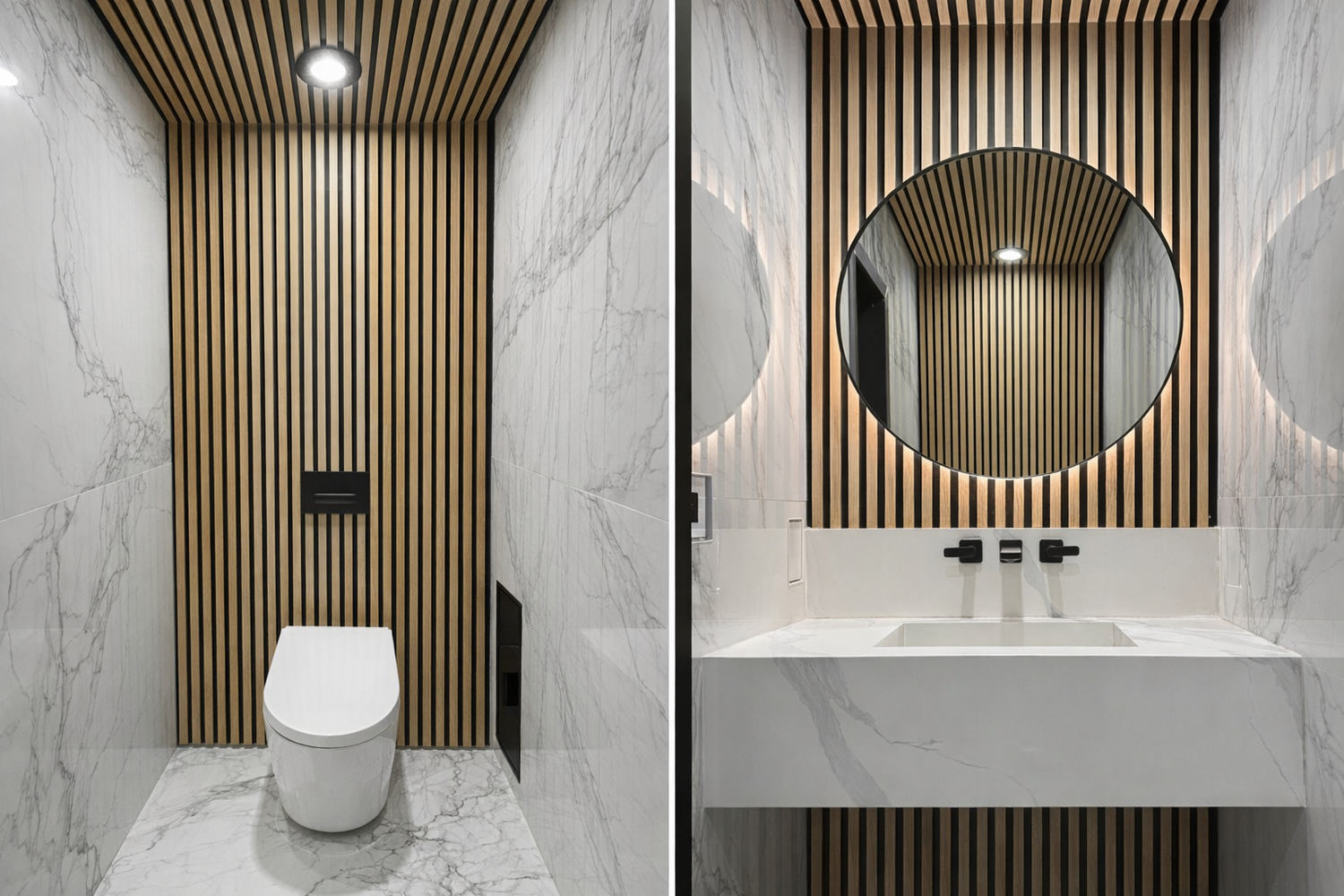Modern Oak Slat Powder Room