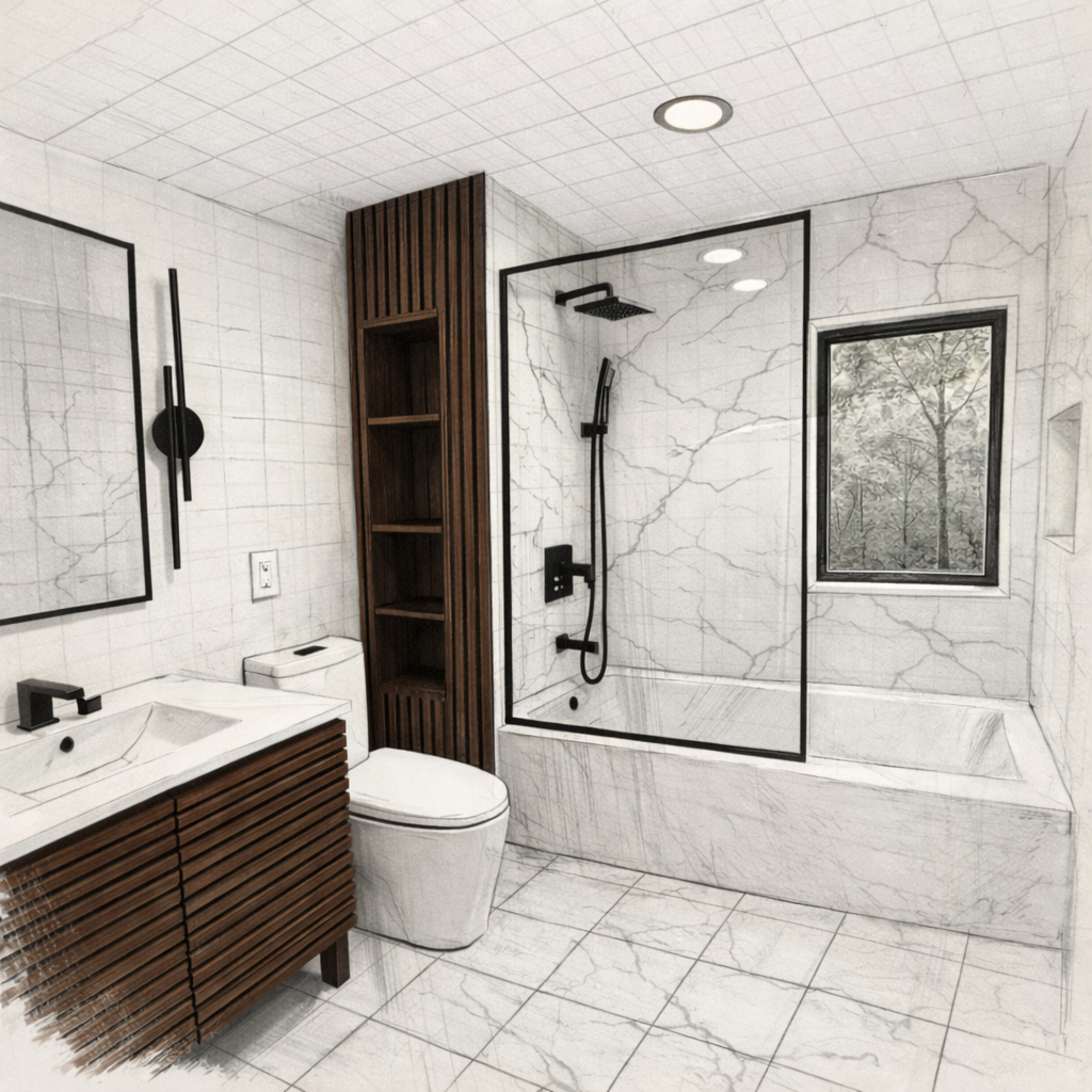 Design study refined with walnut cabinetry