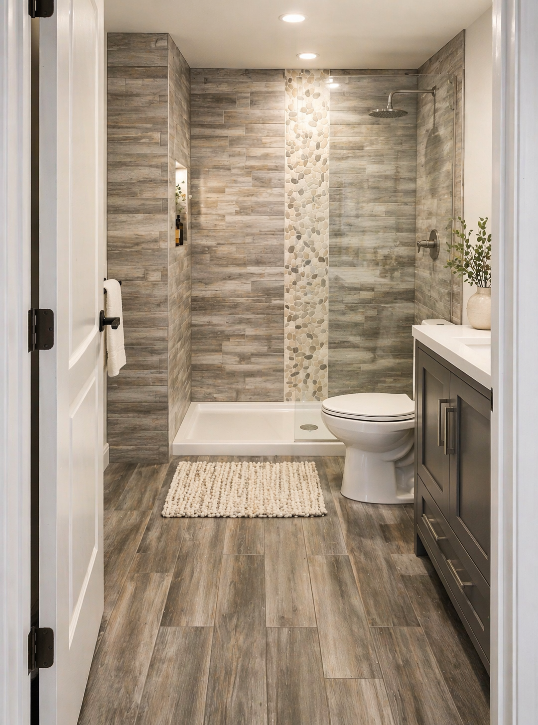 Basement addition bathroom, finished, Long Island NY