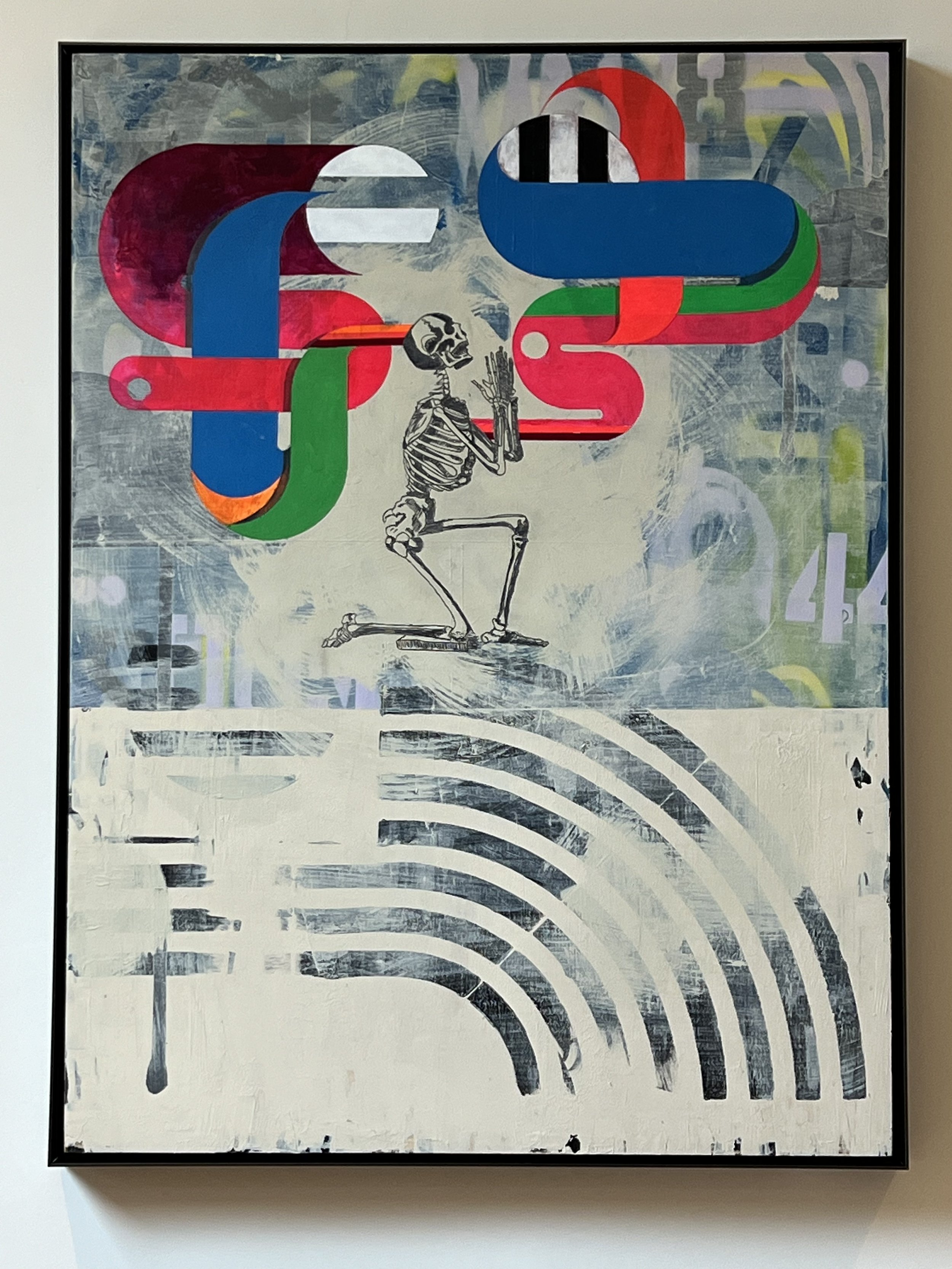 Opening Awareness
31.5 x 41x 1.5 Acrylic/Gouache/Aerosol on Birch panel. Floating frame: gunmetal.