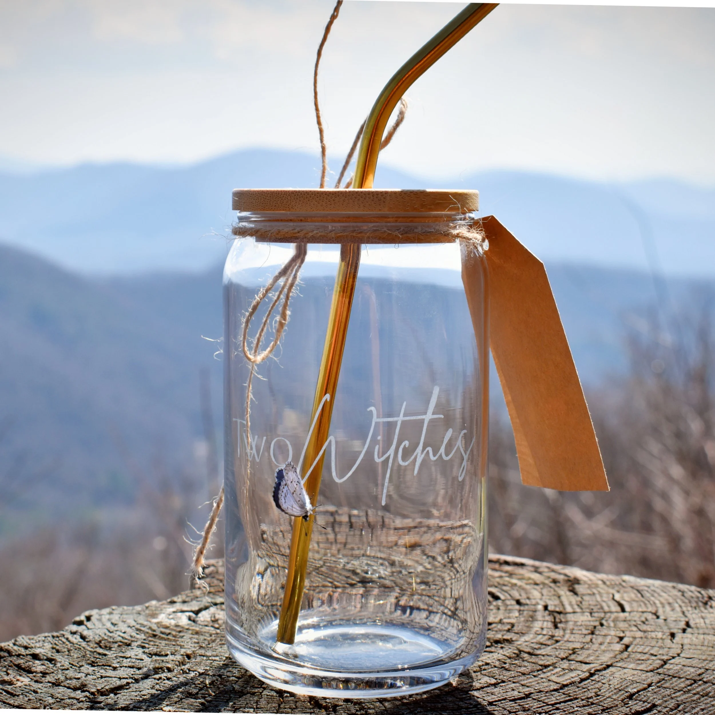Custom Etched Glass Cup with Lid and Straw