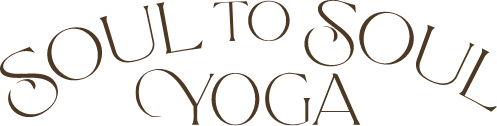 Stylized text reading 'Soul to Soul Yoga' in dark brown on a white background.