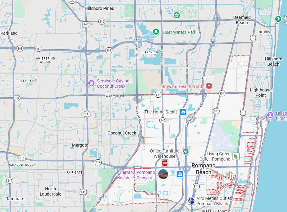 map of Pompano Beach Florida service area for air duct cleaning