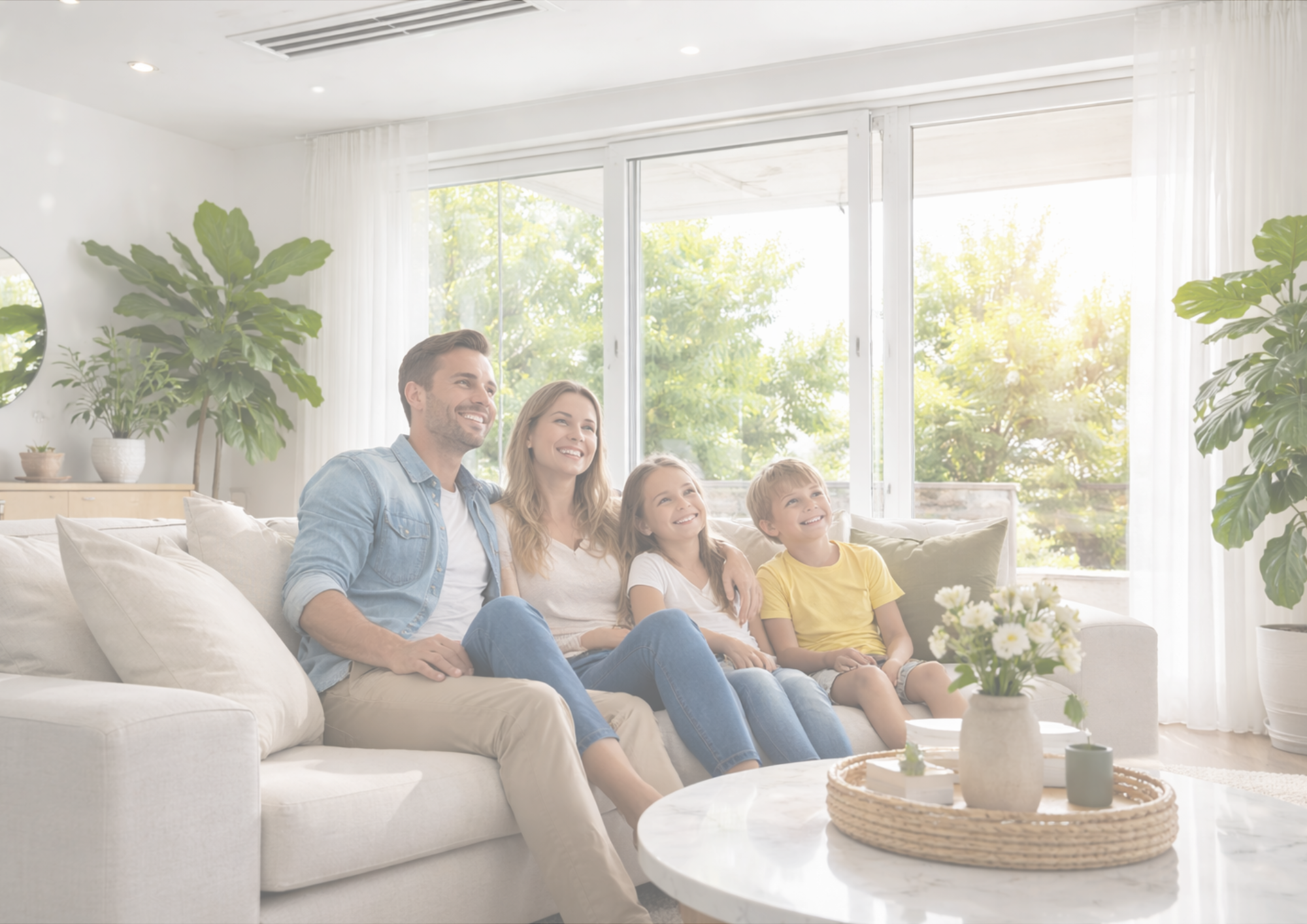 South Florida family relaxing in a bright home with improved indoor air quality after professional duct cleaning