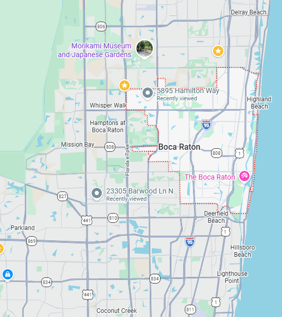 Duct cleaning Service Map areas of Boca Raton, Deerfield Beach, Lighthouse Point, and surrounding south Florida communities