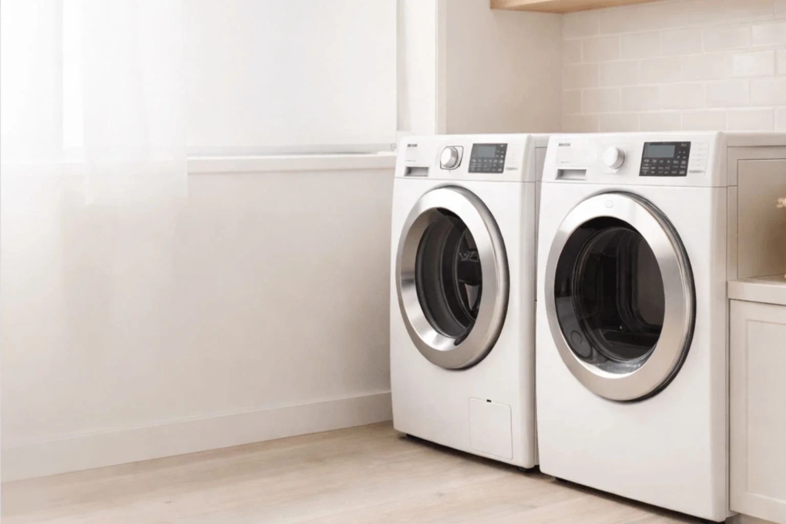 Modern laundry room with washer and dryer representing professional dryer vent cleaning service in South Florida