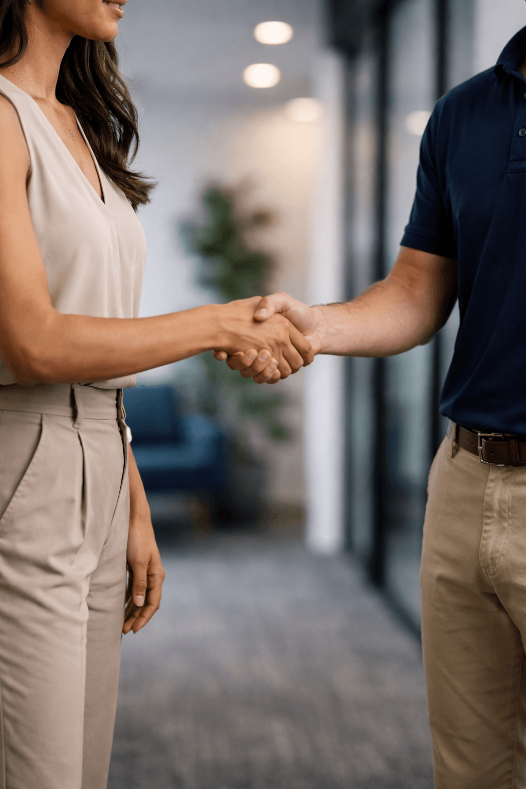 Customer and technician shaking hands after professional air duct cleaning service in South Florida
