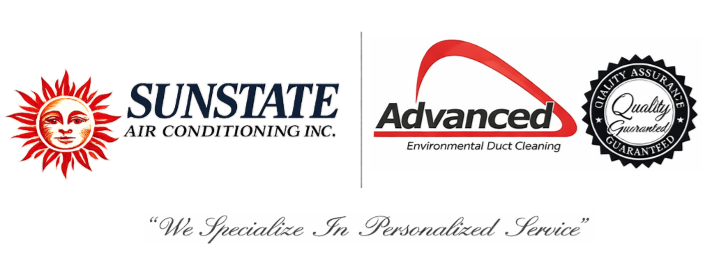 Logos of Sunstate Air Conditioning Inc. and Advanced Environmental Duct Cleaning, with a Quality Guarantee badge, and the slogan 'We Specialize in Personalized Service'.