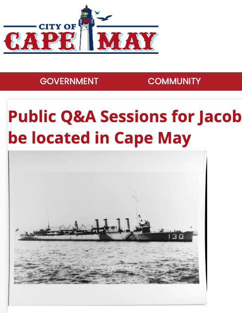Public Q&amp;A Sessions for Jacob Jones - World War II Monument to be located in Cape May