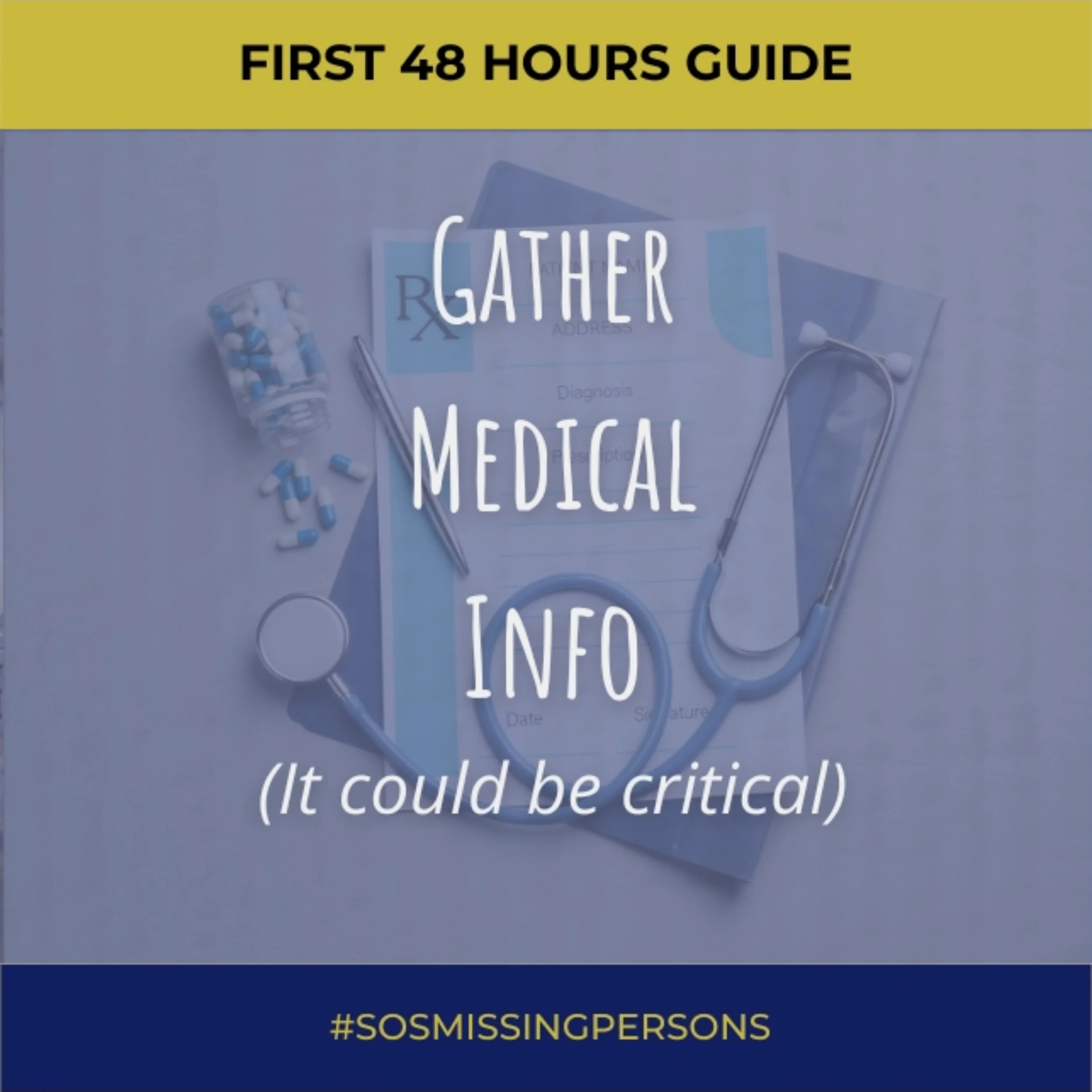 Medical info can save time &mdash; and lives. Gather it immediately. 

Medical conditions or medications can influence behavior and urgency. Having this information ready helps responders act appropriately.

For more information on what to do within 