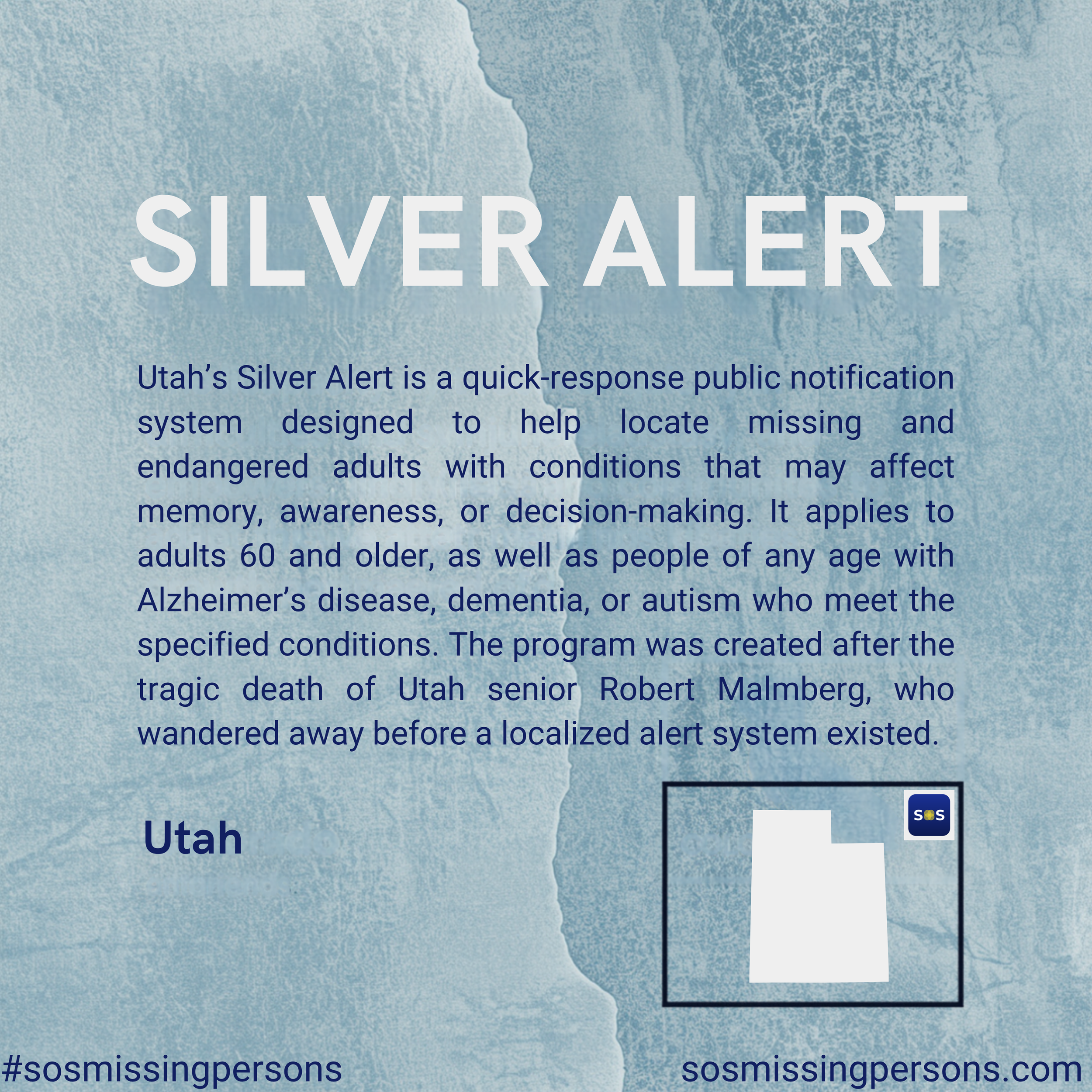 Utah’s Silver Alert is a quick-response public notification system designed to help locate missing and endangered adults with conditions that may affect memory, awareness, or decision-making. It applies to adults 60 and older, as well as people of an