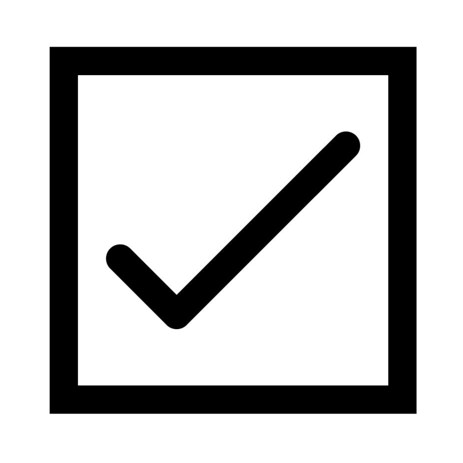 Black checkmark inside a square box symbol