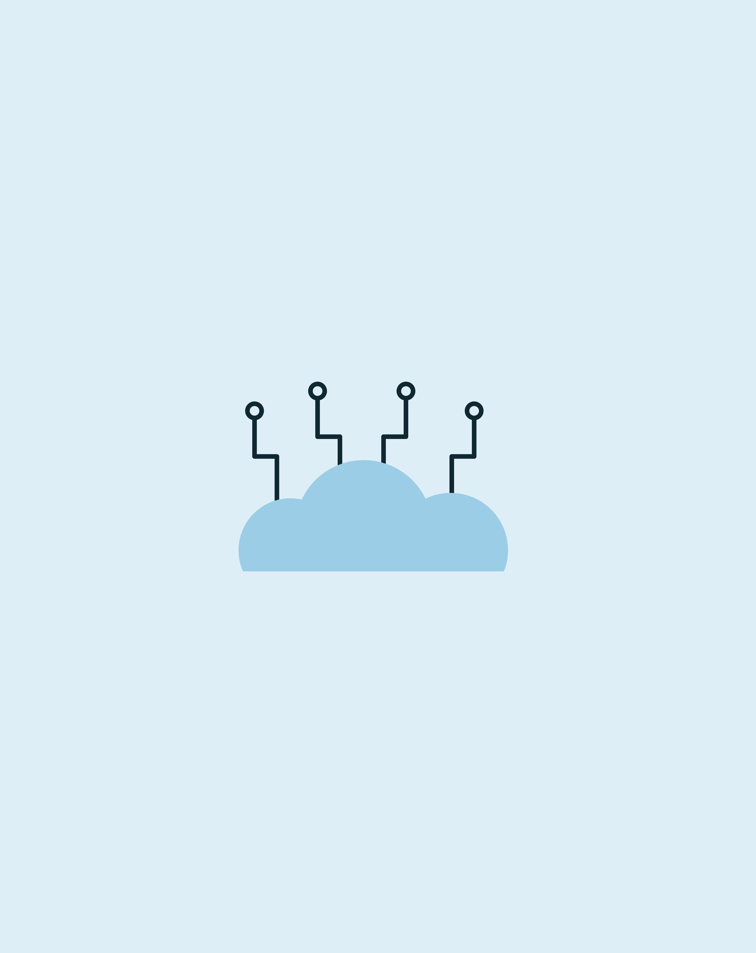 A graphic illustration of a cloud with digital circuit lines extending from it, set against a light blue background.