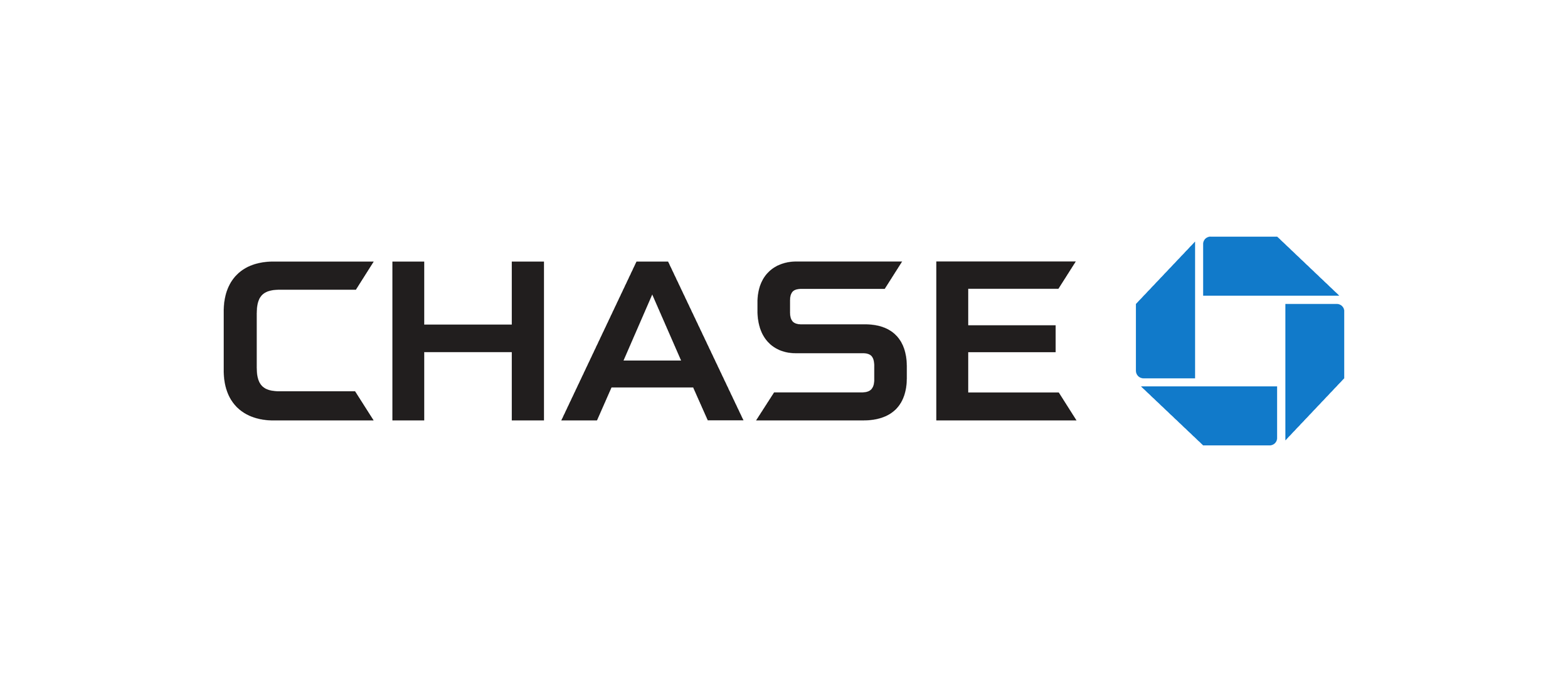 Chase logo with black text and a blue octagonal symbol.