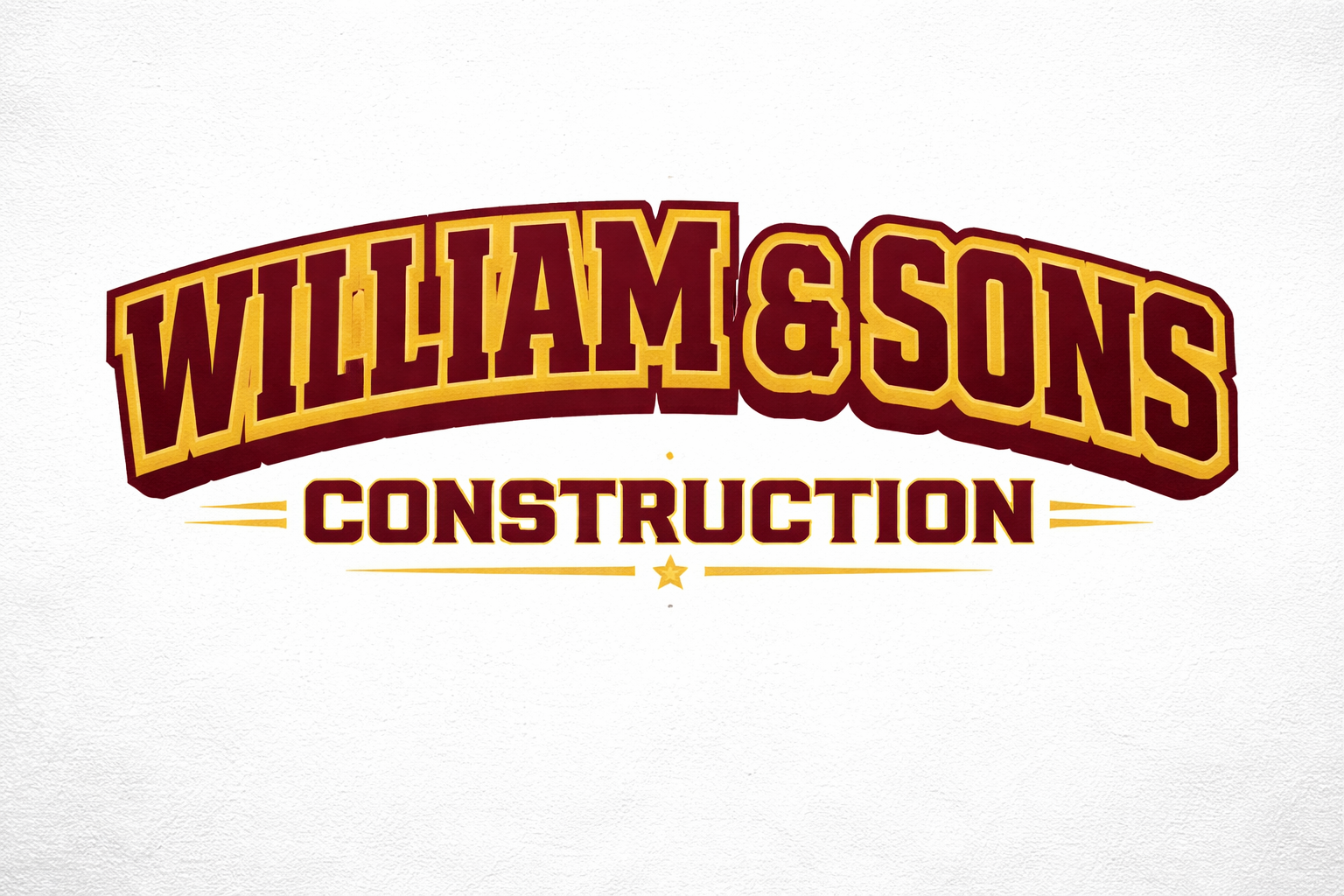 Williams & Sons Construction logo with bold maroon and yellow text on a white background.