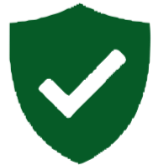 A green shield with a black checkmark in the center.