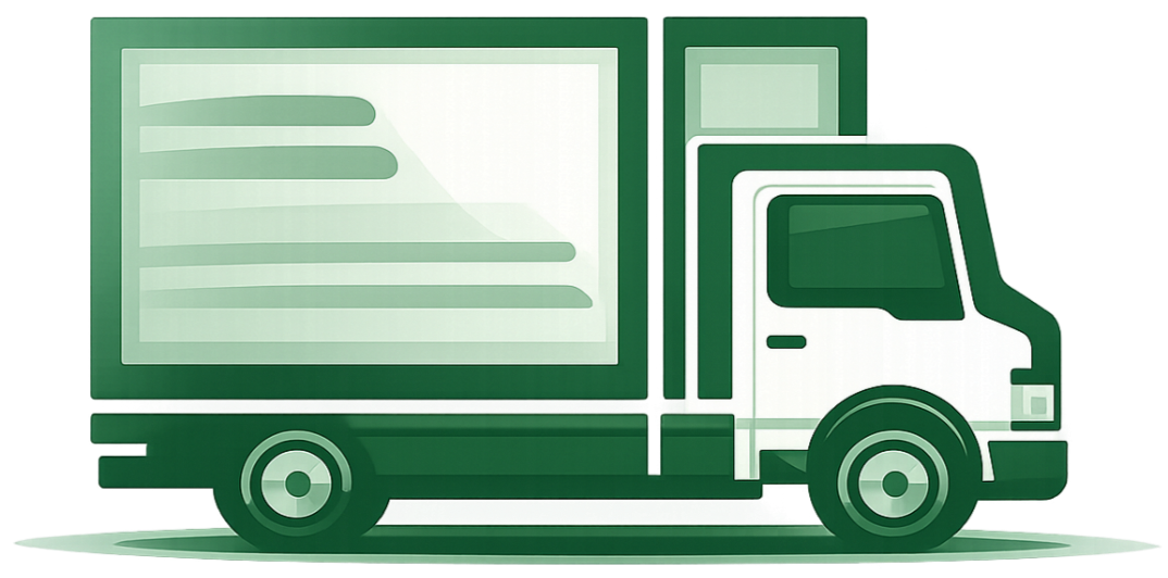 Illustration of a delivery truck with a large screen display on the side showing a chart or graph.