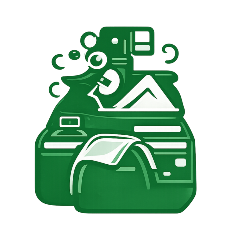 Stylized illustration of a green camera with abstract shapes and gear icons.