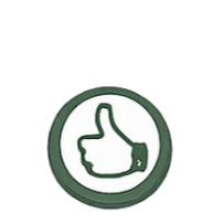 Thumbs-up icon in a circular green and white design.