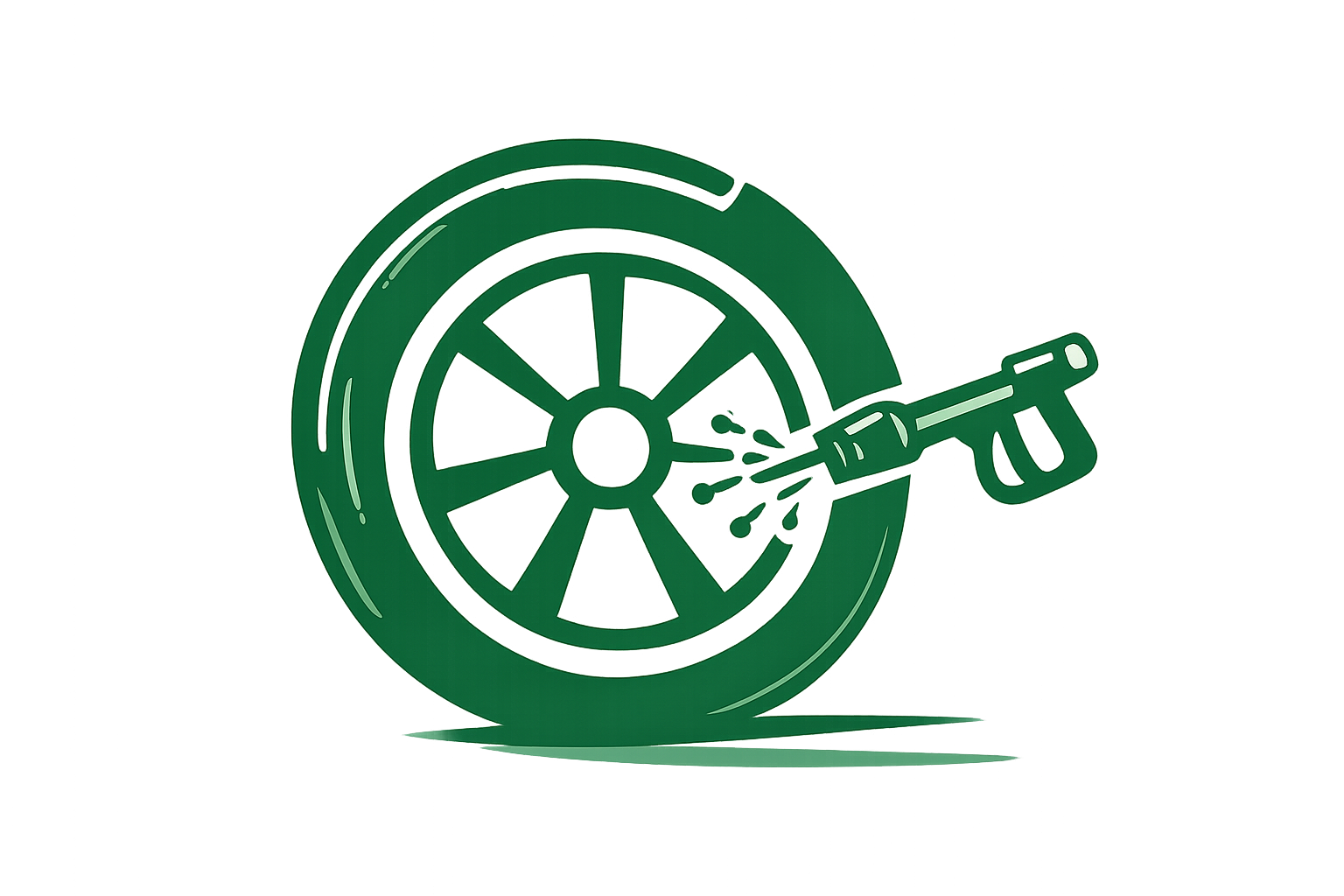 A green illustration of a car tire with a spray paint gun spraying the inner part of the tire, with paint splatters.