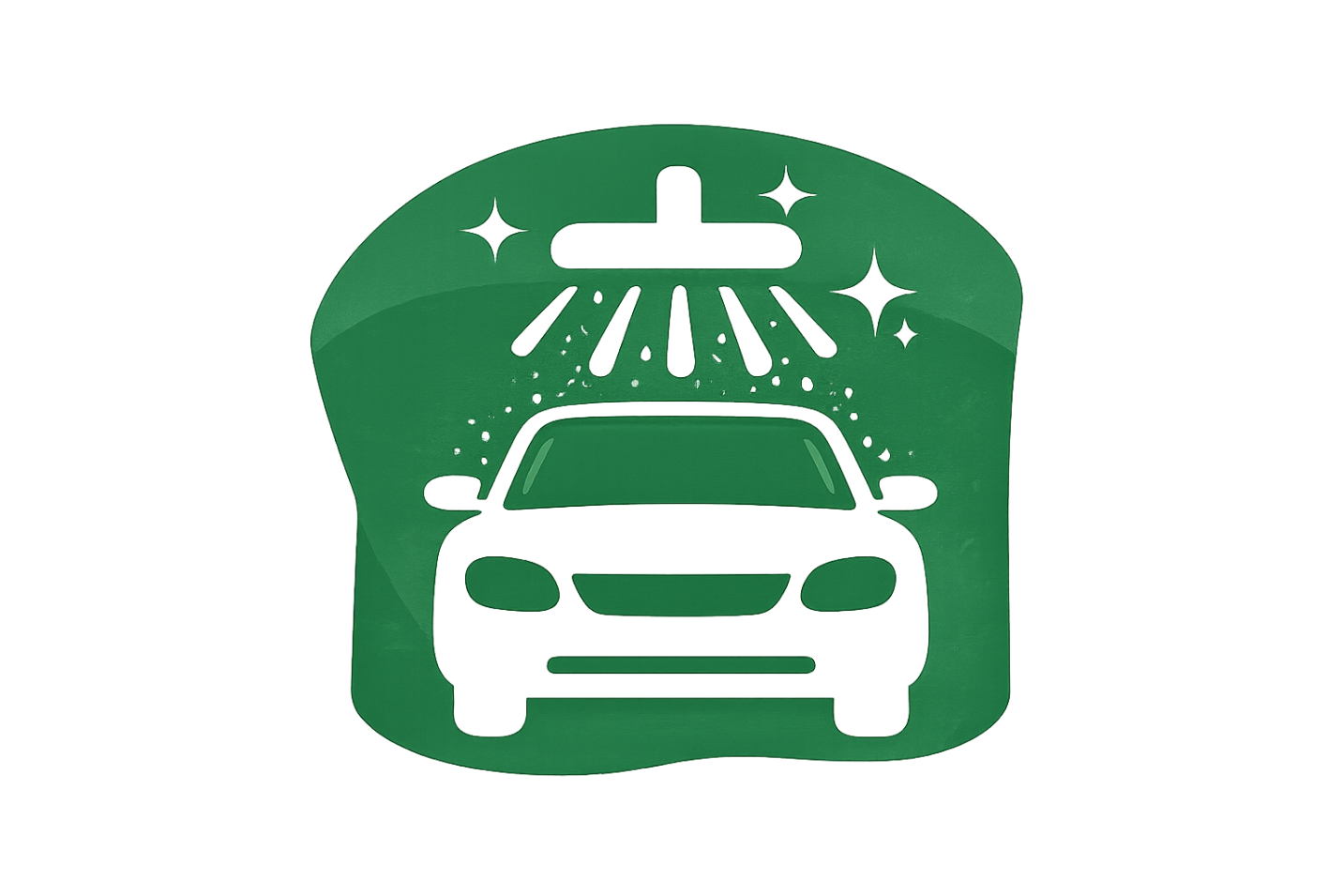Icon of a car with stars and light rays above it on a shield-shaped background.