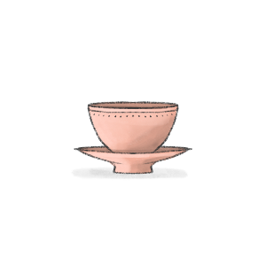 Kortheskys. Cup and saucer joined together, traditionally used to drink tea.