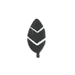 Illustration of a leaf with a stem, depicted in black and gray.