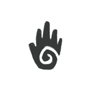 Black hand silhouette with a spiral symbol in the palm and the text 'Stay Strong' above it.