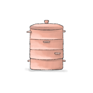 Moktoo. A steaming vessel used to cook momos. Water boils below while momos steam above.