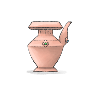 Tusi pungpa. A spouted vase used during healing rituals. Water and saffron are mixed and prayers are performed for the well-being of the sick.