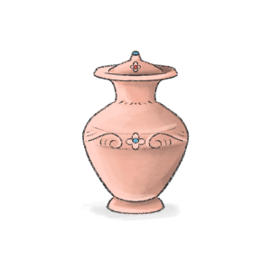 Yhangzee. Sealed storage vessel used during prayers to hold grains, currency, precious metals, juniper, or sacred water. Believed to retain good fortune within the household.